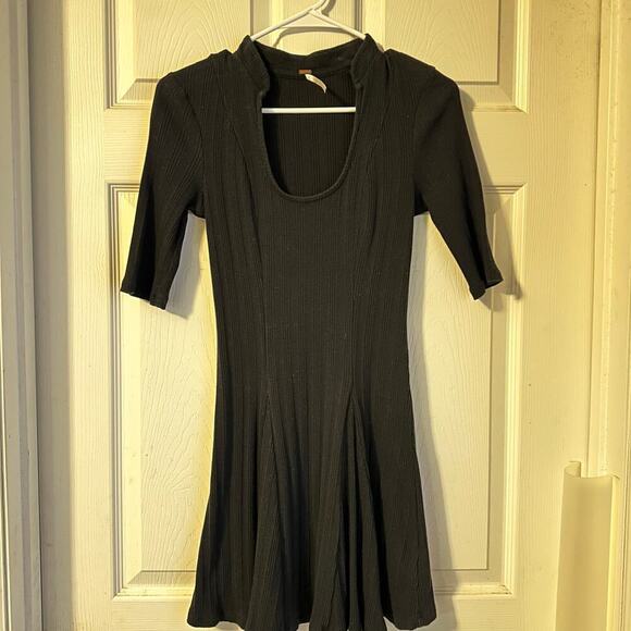 Free People Jolene Fit And Flare Ribbed Black Mini Dress Size Small - Picture 2 of 8